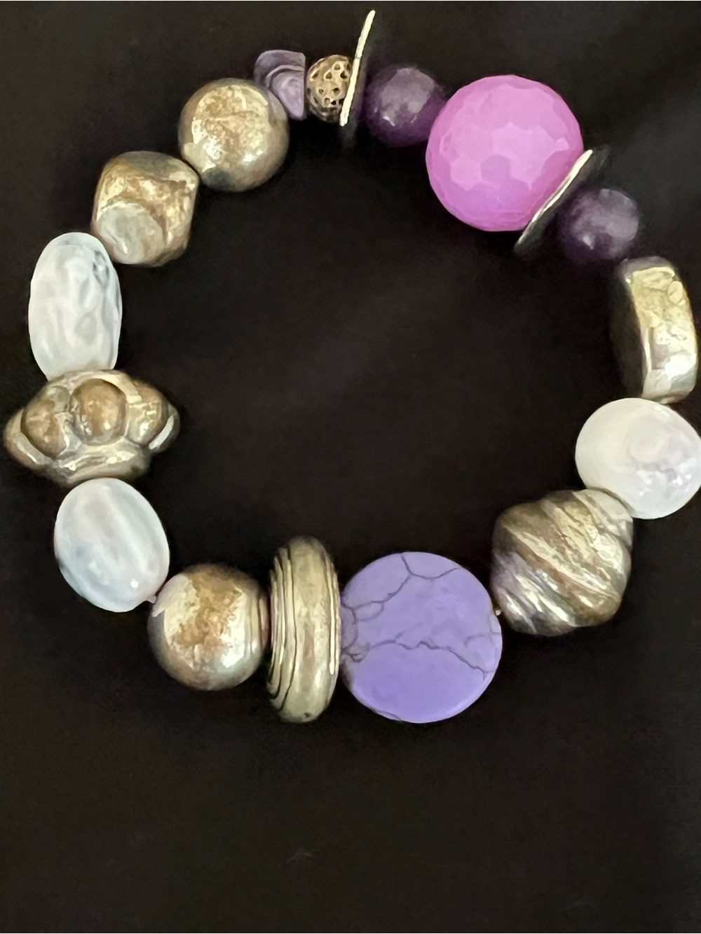 Purple & Pink Beaded Stretch Bracelet - Brand: